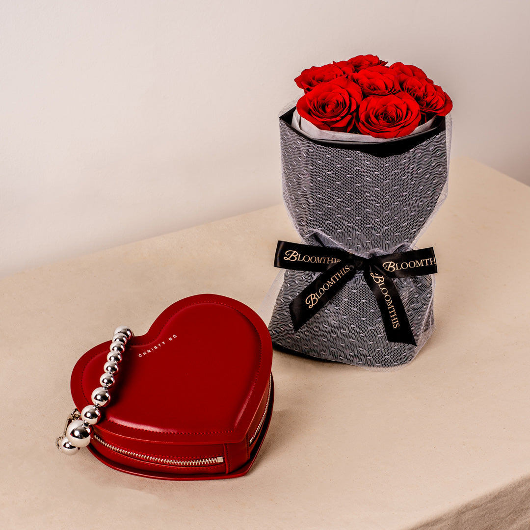 Mini Rachel Red Rose Bouquet + Desire Chain Bag