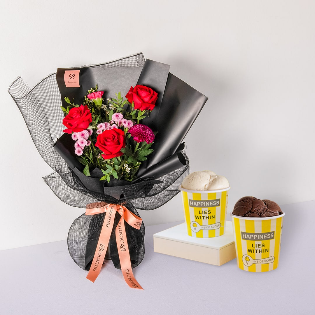 Inside Scoop Ice Cream & Bouquet Set