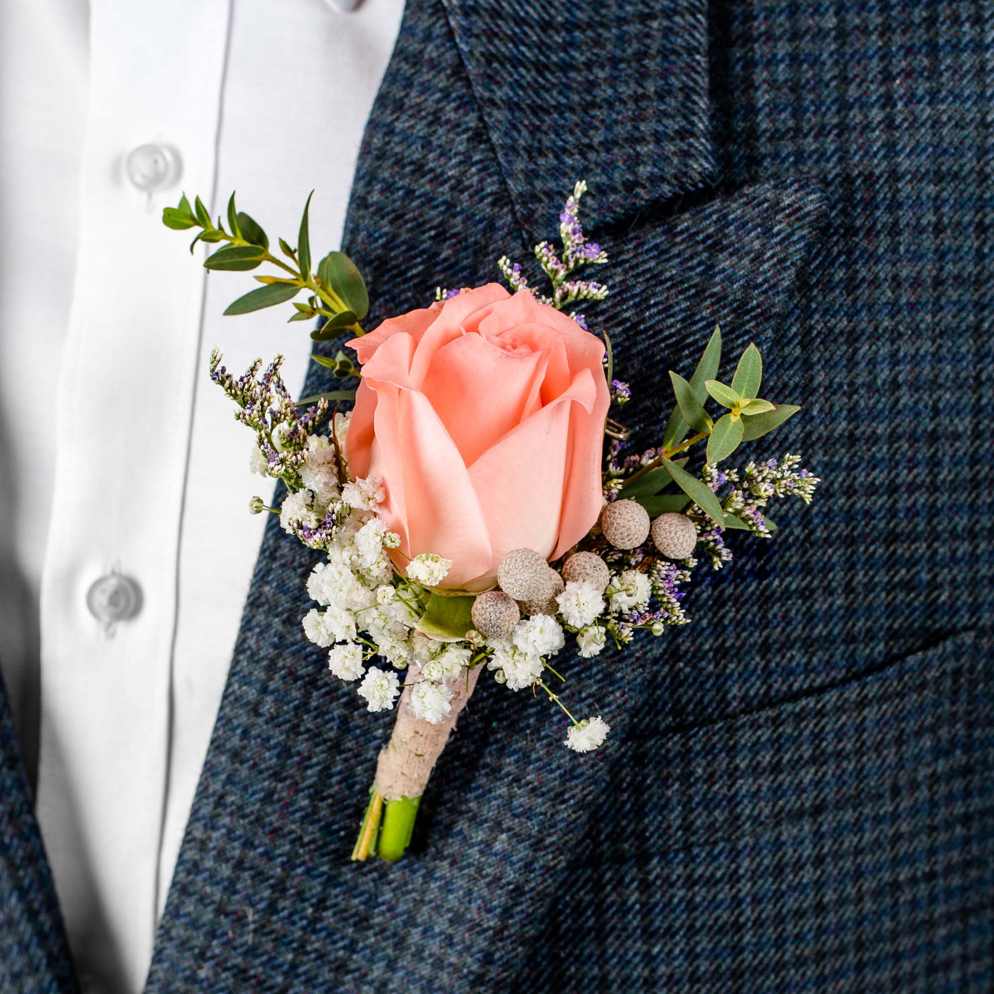 Charlie Pink Rose Boutonniere