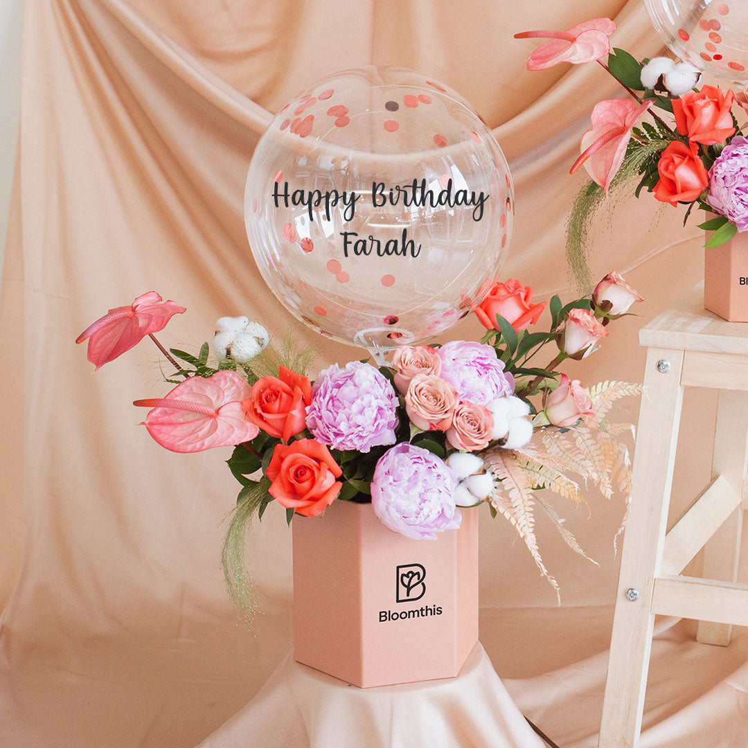 Philomena Peony Balloon Flower Box | Free Delivery | Bloomthis