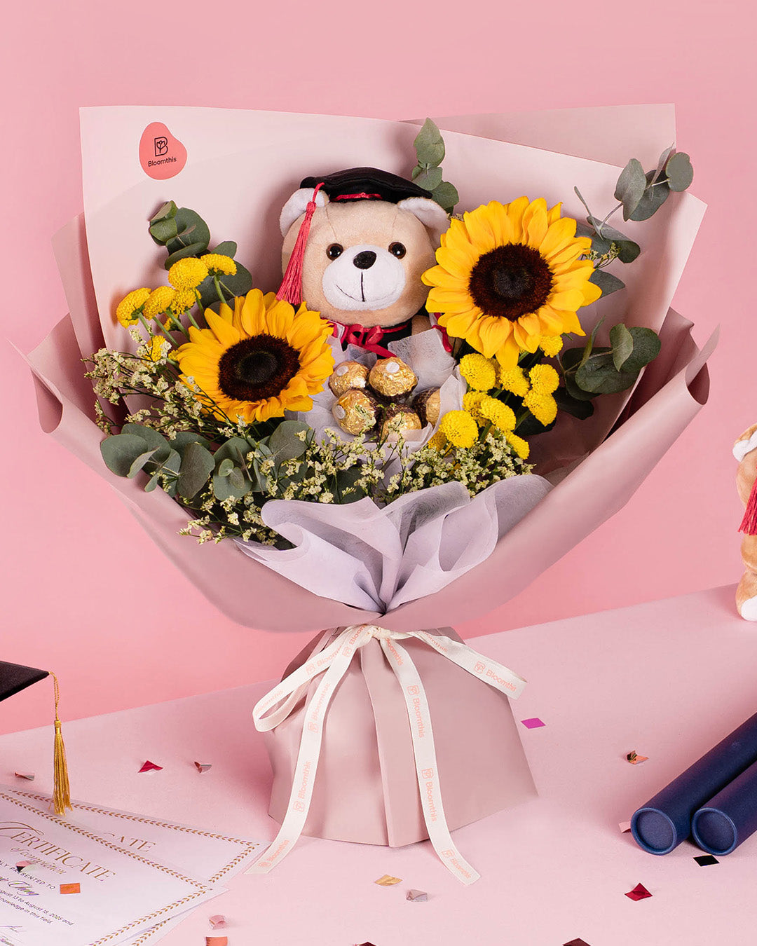 Maya Graduation Bear & Chocolate Bouquet | Free Delivery | Bloomthis