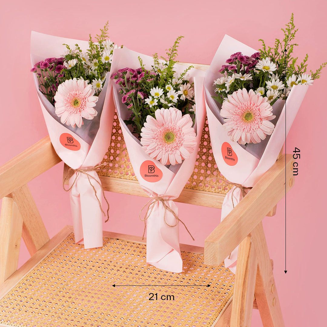 Meadow Pink Gerbera Bouquet Set (3 pcs)