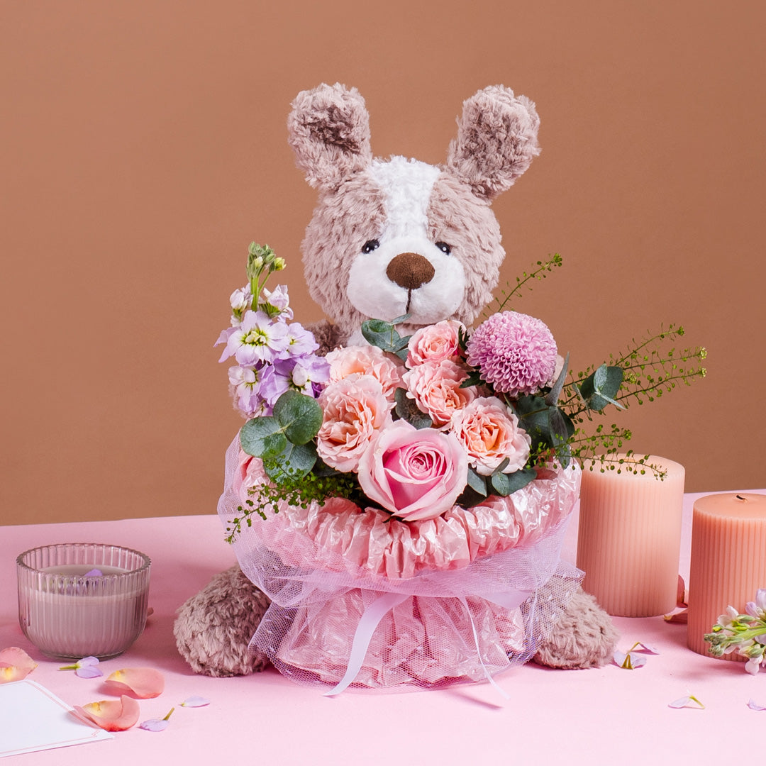 Avery Pink Rose Bouquet & Plushie Gift Set (VD)