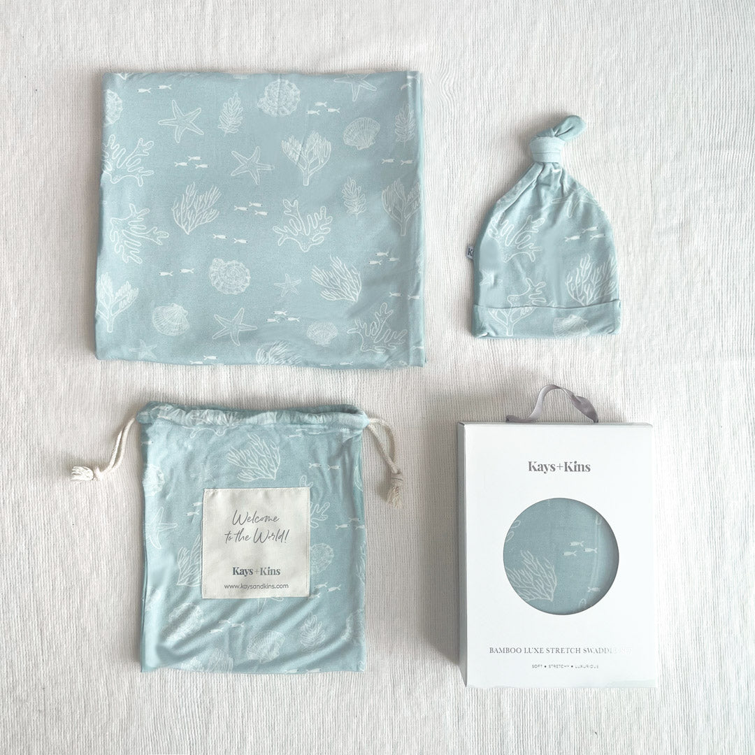 Kays+Kins Bamboo Luxe Stretch Swaddle Set (Ocean Serenity)