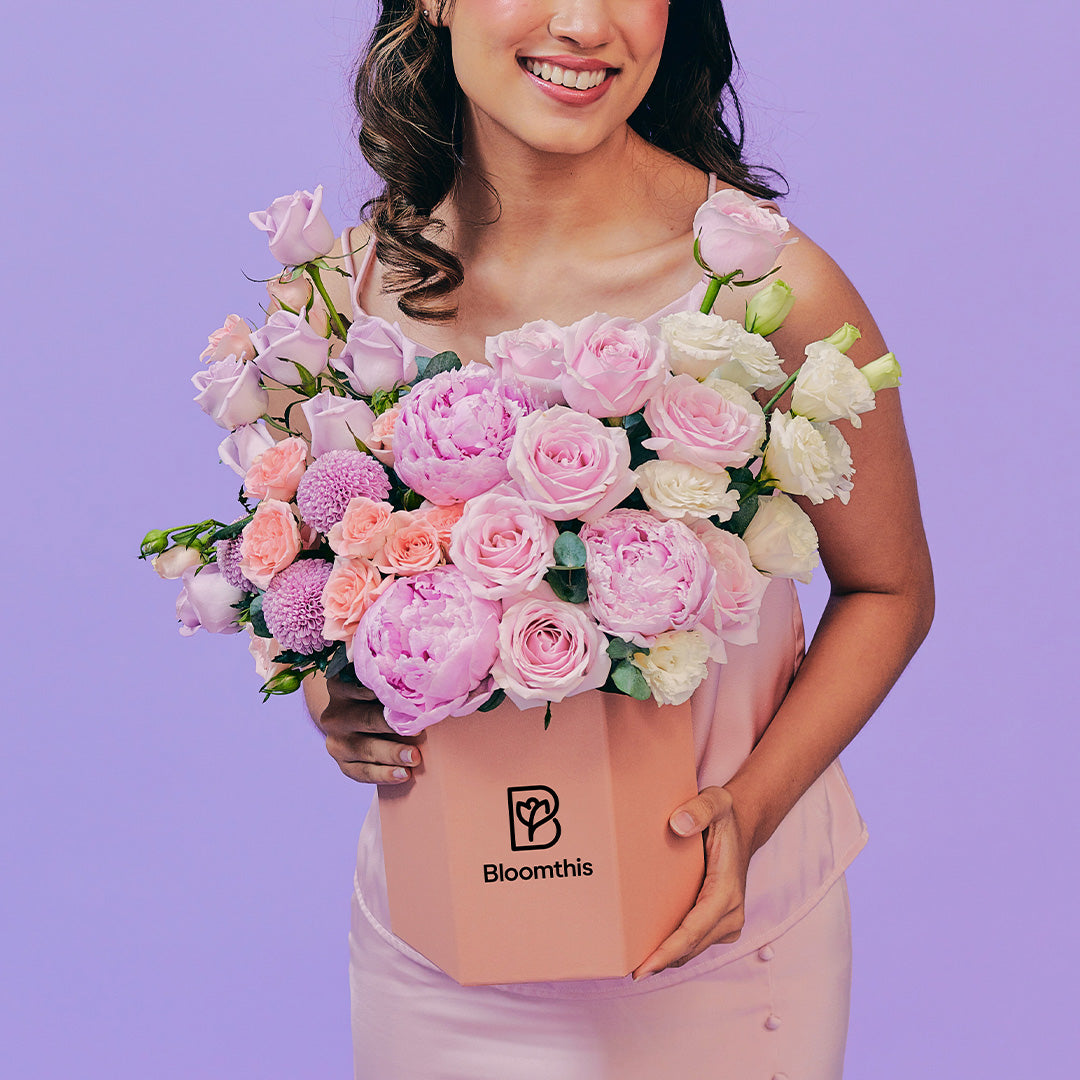 Arianna Pink Peony Flower Box | Free Delivery | Bloomthis