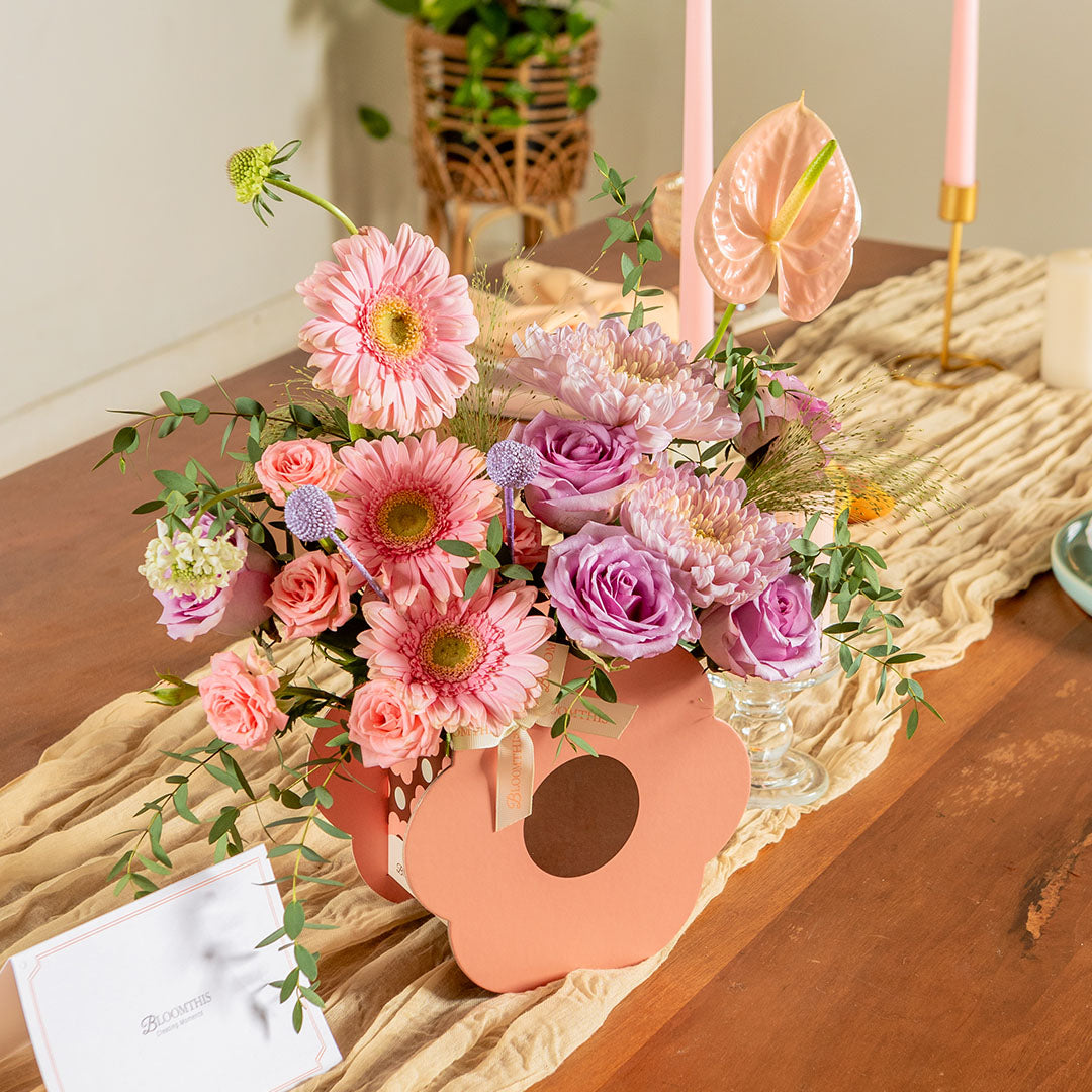 Ayame Pink Gerbera & Rose Machino Flower Box