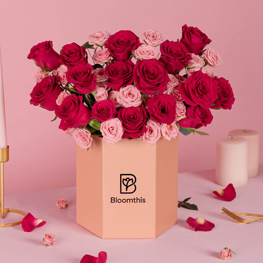 Zara Hot Cherry Pink Rose Flower Box | Free Delivery | Bloomthis