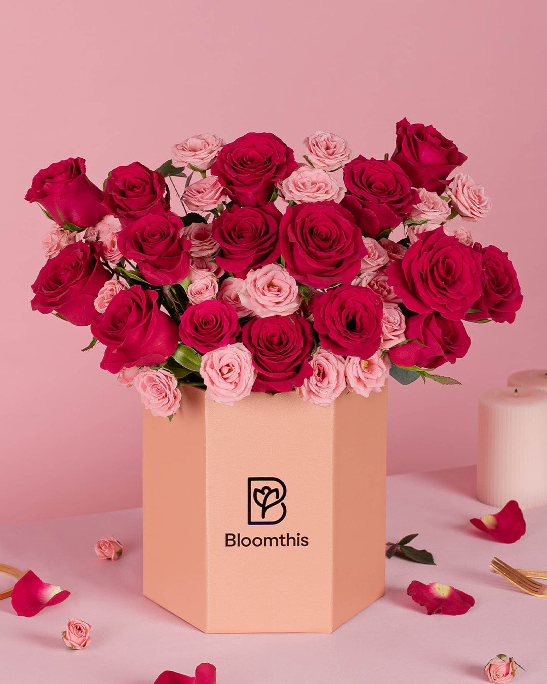 Zara Hot Cherry Pink Rose Flower Box | Free Delivery | Bloomthis