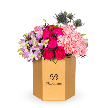 Fuschia Rose & Carnation Flower Box (MDV)