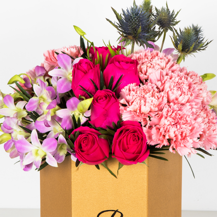 Fuschia Rose & Carnation Flower Box (MD)