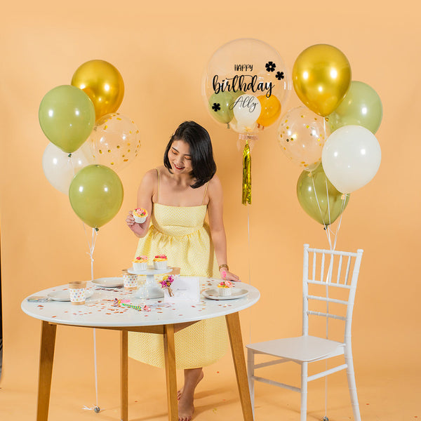 Olive Green Helium Bubble Birthday Balloon Set