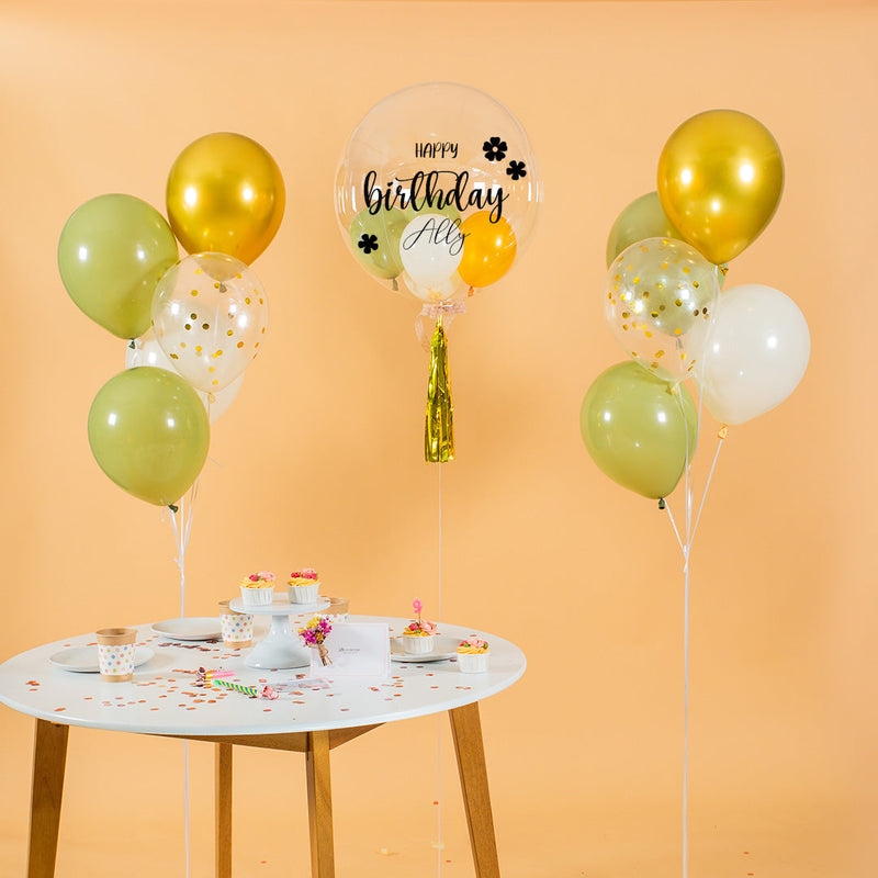 Olive Green Helium Bubble Birthday Balloon Set