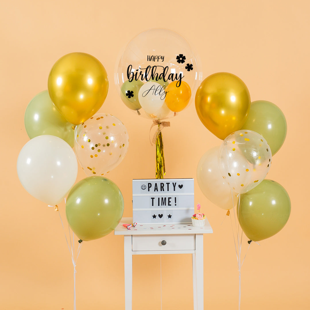 Olive Green Helium Bubble Birthday Balloon Set