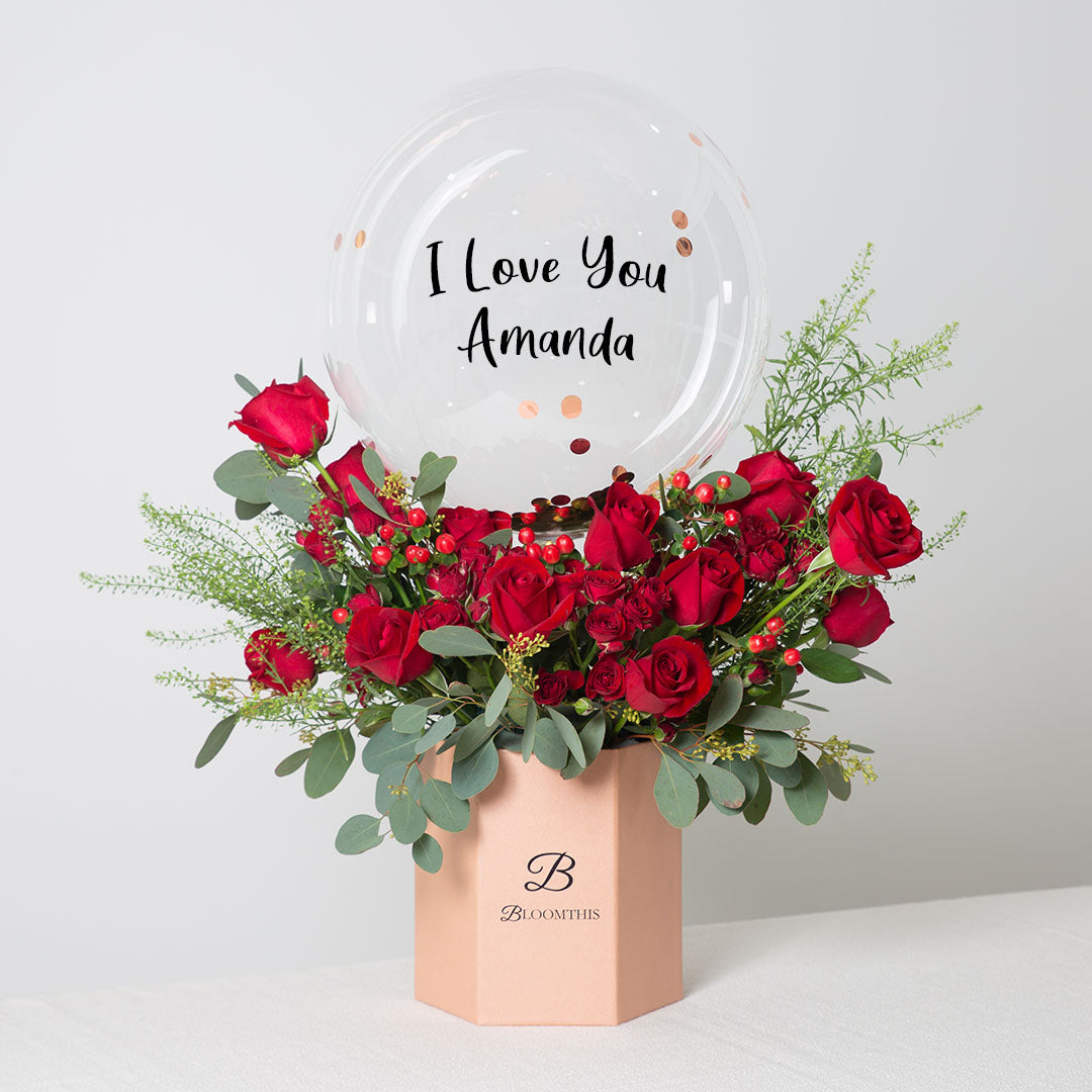 Rosalie Balloon Flower Box | Free Delivery | Bloomthis