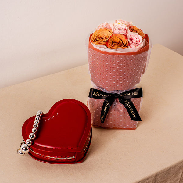 Mini Rachel Cappucinno Rose Bouquet + Desire Chain Bag