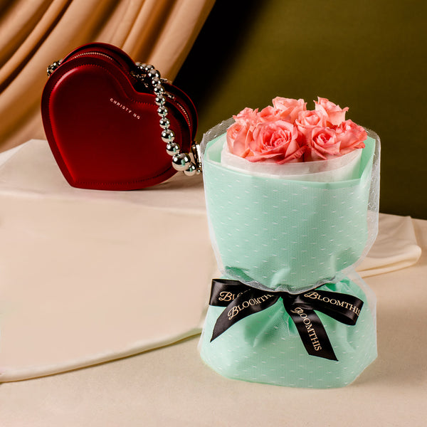 Mini Rachel Pink Rose Hand Bouquet + Desire Chain Bag