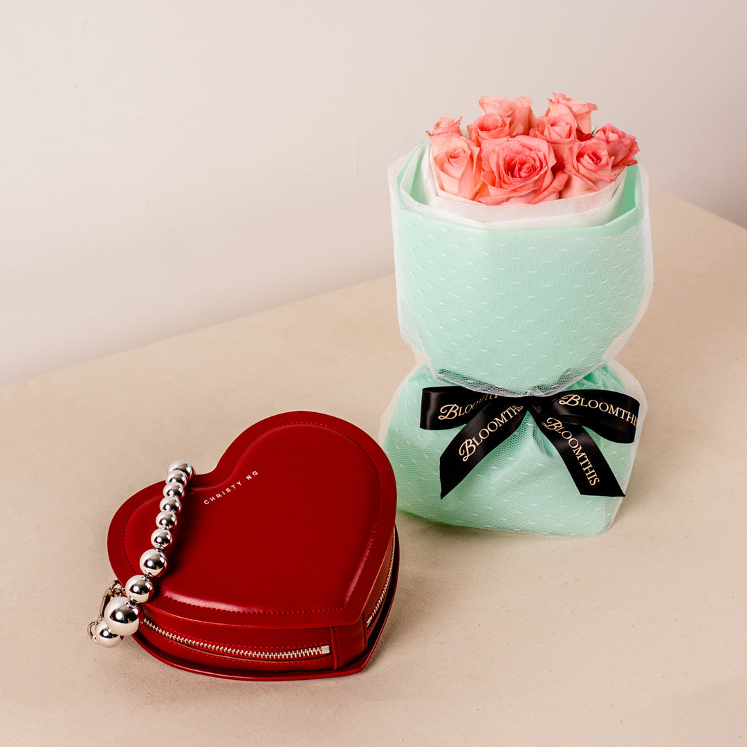 Mini Rachel Pink Rose Hand Bouquet + Desire Chain Bag