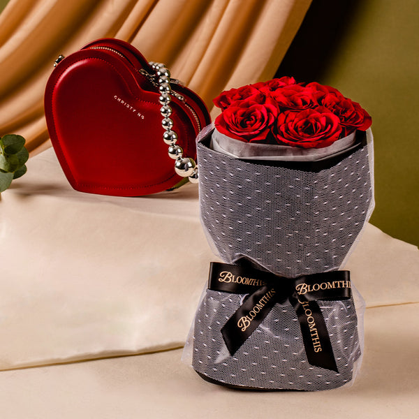 Mini Rachel Red Rose Bouquet + Desire Chain Bag